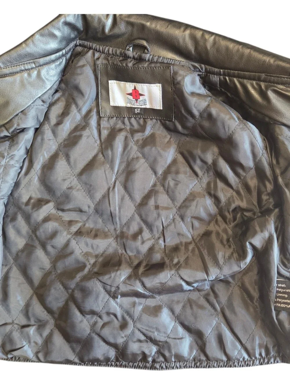 Bike Star Black Faux Leather Kids Biker Jacket With USA Themed Embroidery.